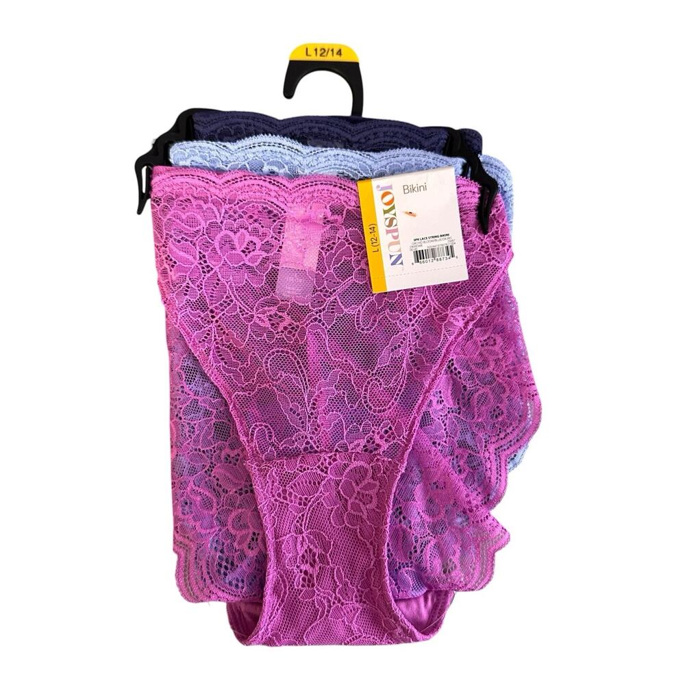 Joyspun Women's Large 12-14 Bikini Lace Panties 3 Pack New